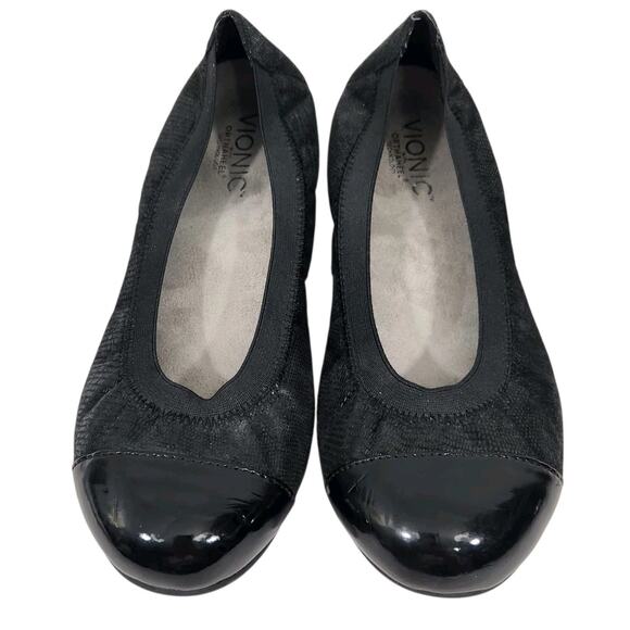 VIONIC ALLORA WOMEN BLACK BALLET FLAT PATENT COMFORT ORTHOTIC CUSHIONED SZ 7 EUC - Picture 2 of 7
